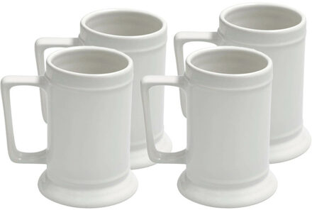 Bierpul van keramiek - 4x - 530 ml - wit - geschikt voor sublimatie en versiering