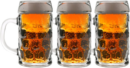 Bierpullen/Bierglazen - 0,5 liter - hard glas - 3x stuks - Bierfeest/Oktoberfest glazen Transparant