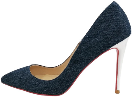 Big Size 34-45 Denim Cloth Shallow Pointy Toe 6/8/10/12cm High Heels Elegant Classical Deisgn Women Shoes