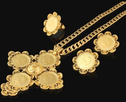 Big Size Cross Ethiopische bruiloft Habesha sieraden sets Voor Vrouwen Gold Filled Cross Sieraden Afrikaanse bruids sieraden sets