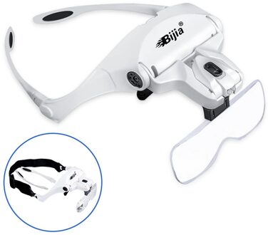Bijia 1.0X 1.5X. 2.0X 2.5X 3.5X Wimper Vergrootglas Verwisselbare 5 Pcs Lenzen Hoofdband 2 Led Hoofd Vergrootglas