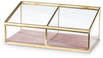 Bijouxdoos - 2- vaks - goud/roze - 18x9,5x7 cm