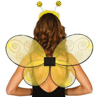 Bijtje/Bijen verkleed set - vleugels en diadeem - geel - Dames - carnaval verkleed accessoires