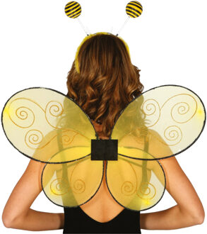 Bijtje verkleed set - vleugels en diadeem - geel - volwassenen - carnaval verkleed accessoires