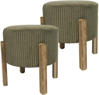 Bijzet krukje - 2x - groen - acaciahout - 35 x 35 cm - woonaccessoires