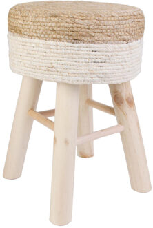Bijzet krukje Mirage - Ibiza/boho - beige - dennenhout - 30 x 42 cm - gevlochten
