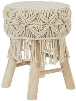 Bijzet krukje model Macrame Maroc - naturel - dennenhout - D32 x H42 cm - Meubels - Zitten