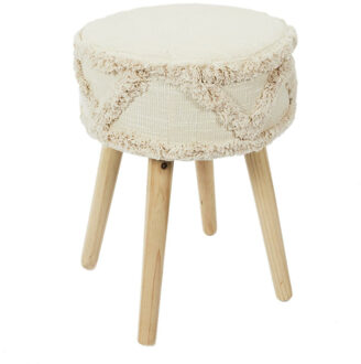 Bijzet krukje model Macrame Tangers - naturel - dennenhout - D30 x H41 cm - Meubels - Zitten