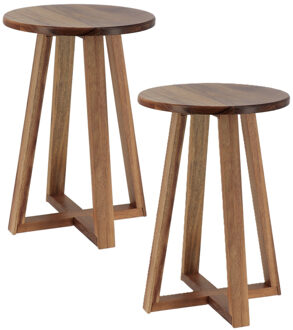 Bijzet krukje model Oslo - 2x - donkerbruin - acacia hout - D30 x H43 cm - bijzettafeltje