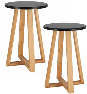 Bijzet krukje model Oslo - 2x - zwart - bamboe hout - D30 x H43 cm - bijzettafeltje