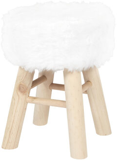 Bijzet krukje Pluche - naturel - dennenhout - D28 x H40 cm - trendy en zacht