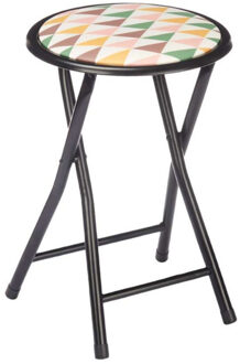Bijzet krukje/stoel - Opvouwbaar - zwart/deco patroon - D30 x H45 cm - Krukjes Multikleur