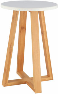 Bijzet krukje - wit - bamboe hout - D30 x H43 cm