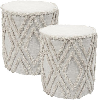 Bijzet poef Berber Mirage - 2x - naturel - MDF - 37 x 41 cm - Marokkaanse stijl