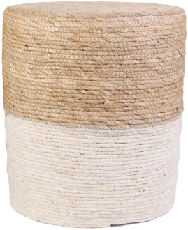 Bijzet poef Mirage - Ibiza/boho - beige - MDF - 35 x 41 cm - gevlochten