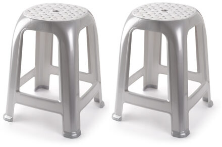 bijzet zitkrukje - 2x - zilvergrijs - kunststof - 37 x 37 x 46 cm - kinderen/volwassene