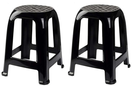 bijzet zitkrukje - 2x - zwart - kunststof - 37 x 37 x 46 cm - kinderen/volwassenen