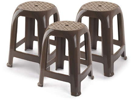 bijzet zitkrukje - 3x - taupe - kunststof - 37 x 37 x 46 cm - kinderen/volwassenen