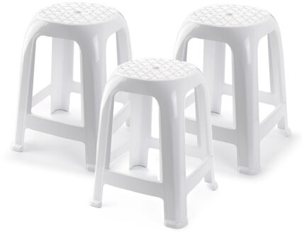 bijzet zitkrukje - 3x - wit - kunststof - 37 x 37 x 46 cm - kinderen/volwassenen