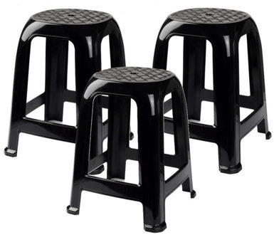 bijzet zitkrukje - 3x - zwart - kunststof - 37 x 37 x 46 cm - kinderen/volwassenen