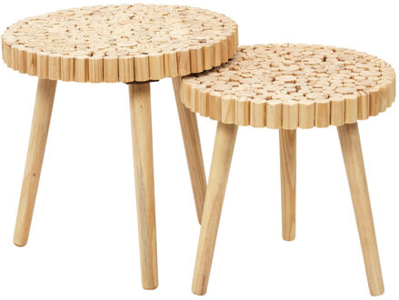 Bijzettafel - 2x stuks - hout - lichtbruin - rond