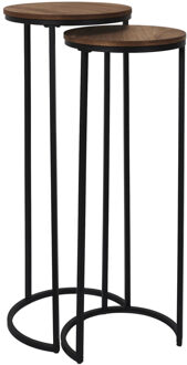 Bijzettafel - 2x stuks - hout - metaal - verschillende hoogtes