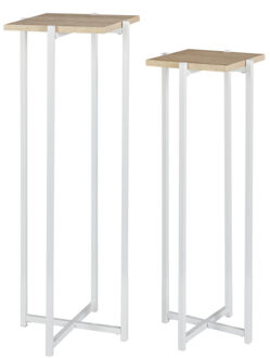 Bijzettafel - 2x stuks - wit - hout/metaal - H82/H72 cm