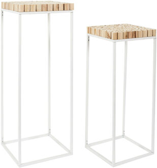 Bijzettafel - 2x stuks - wit - hout/metaal - H90/H75 cm