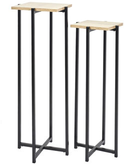 Bijzettafel - 2x stuks - zwart - hout/metaal - H82/H72 cm