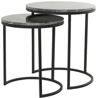 Bijzettafel ALFIO - Ø49x53.5cm - Bruin - Set van 2 Zwart