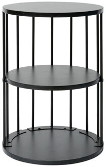Bijzettafel Berjaya - zwart - rond - D34 x H50 cm - metaal/hout - modern - 3 laags tafel