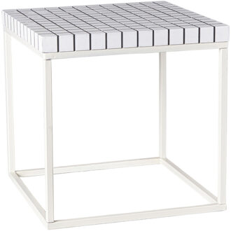 Bijzettafel checks met metalen frame - wit - 36x36x36 cm