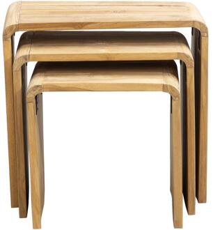 Bijzettafel Dimas - Set Van 3 - Teakhout - Beige - 30x50x46 Cm