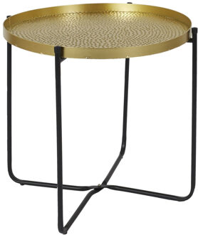 Bijzettafel - goudkleurig met zwart - metaal - D45 cm - plantverhoger