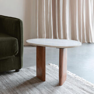 Bijzettafel 'Jama' Marmer en Acaciahout, 56 x 37cm