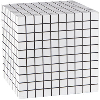 Bijzettafel kubus checks - wit - 30x30x30 cm