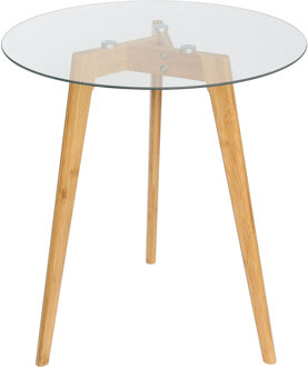 Bijzettafel - Livion Atol - Glazen blad - Rond - Bruin - Hout