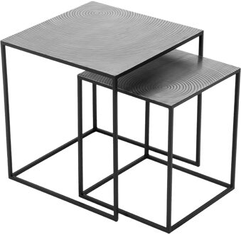 Bijzettafel - Livion Tashi - 2-delig - Vierkant - Zilver/Zwart - Aluminium