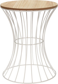 Bijzettafel - rond - metaal en hout - wit - 30 x 40 cm