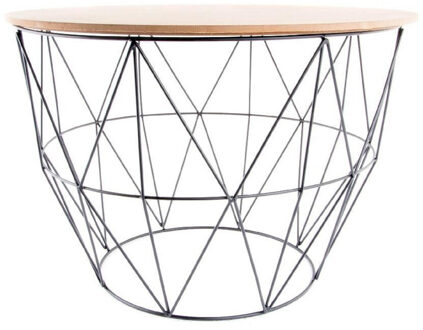 Bijzettafel rond metaal/hout zwart 58 x 41 cm - Bijzettafels