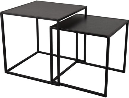 Bijzettafel set - Livion Yude - Set van 2 - Vierkant - Zwart - Metaal