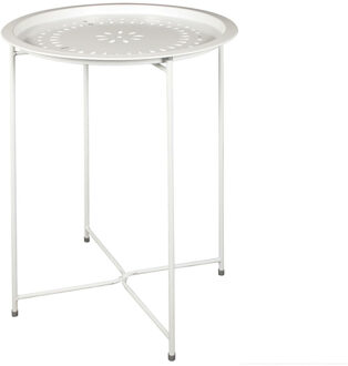 Bijzettafel - wit - metaal - D46 cm - plantenpot verhoger - binnen/buiten