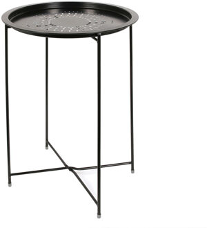 Bijzettafel - zwart - metaal - D46 cm - plantenpot verhoger - binnen/buiten