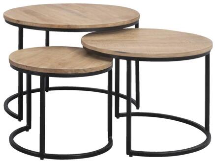 Bijzettafels Lex - Set Van 3 - Mangohout - Bruin - 60x60x44 Cm