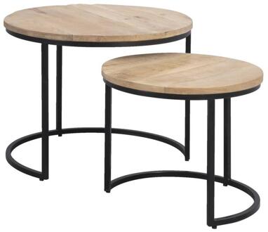 Bijzettafels Mink - Set Van 2 - Mangohout - Bruin - 56x56x42 Cm