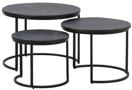 Bijzettafels Noxy - Set Van 3 - Mangohout - Zwart - 60x60x44 Cm