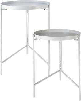 Bijzettafels/plantenstandaards - 2-delig - wit - metaal - D31 x H38 cm/D36 x H45 cm - Bijzettafels
