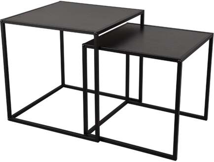 Bijzettafelset van 2 - Livion Hidde - Consoletafels - Zwart - Metaal - MDF