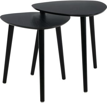 Bijzettafeltjes set 2x - zwart - D40 x H41 cm/D45 x H45 cm - hout