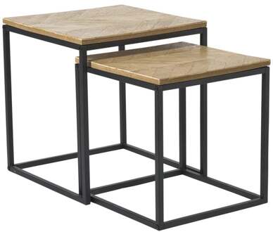 Bijzettafeltjes visgraat - bruin/zwart - set van 2